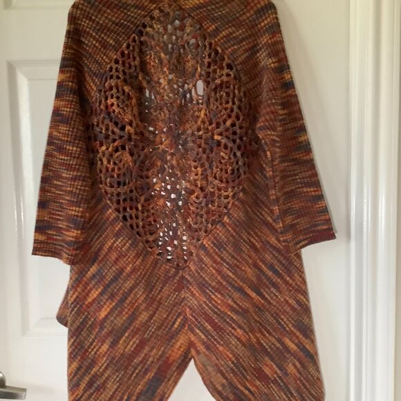 Boho Open Front Cardigan Duster Crochet Back Fall Cozy Sweater Multicolor - Picture 3 of 5